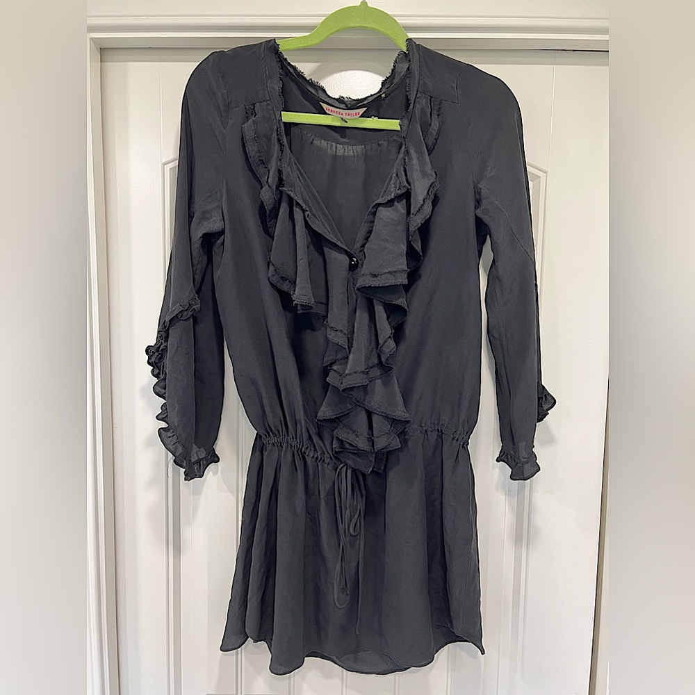 Rebecca Taylor Ruffled Mini Dress Tunic 3/4 sleeves romantic dress silk dress 12